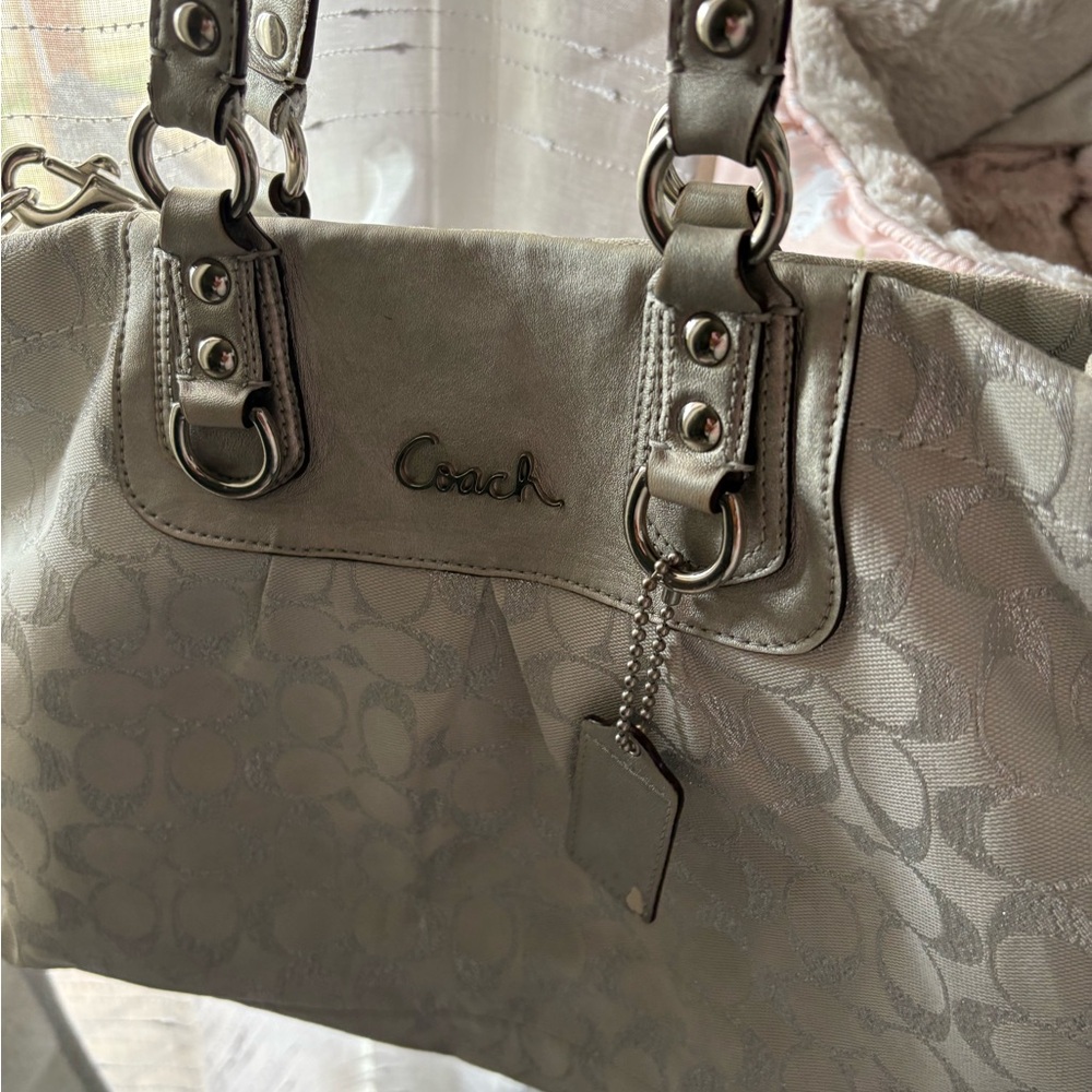 Coach Gray Signature Tote Bag , Silver color some wear.
